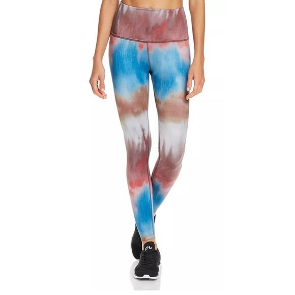 Beyond Yoga Lux High Rise Tie-Dye Leggings Blue Red Brown 4-Way Stretch Pants - Picture 2 of 6